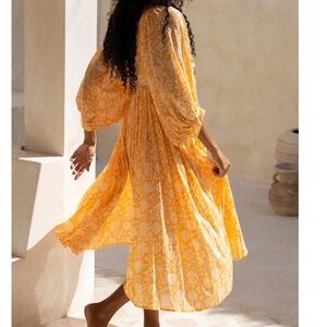 K1134-Boho Floral V-Neck Balloon Sleeve Dress